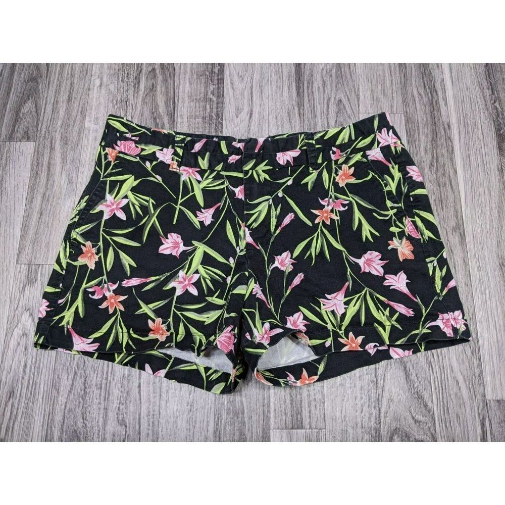 (3/$35) Khakis By Gap Sz 8 Pockets Green Pink Black Floral Stretchy City Shorts‎
